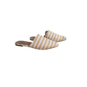 Qupid Swirl-126 Yellow Beige Striped Knit Pointed Toe Mule Flats Womens 9  NIB
